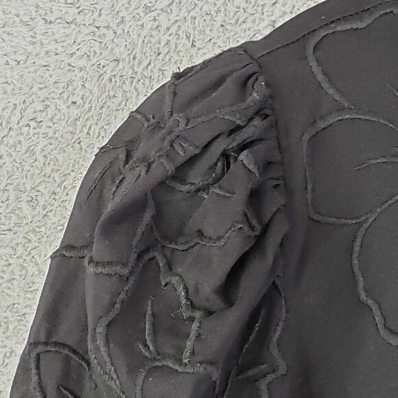 Chicos Sweatshirt Pullover Size 3 US XL Black Floral Puff LS Stretch Knit - Picture 5 of 9